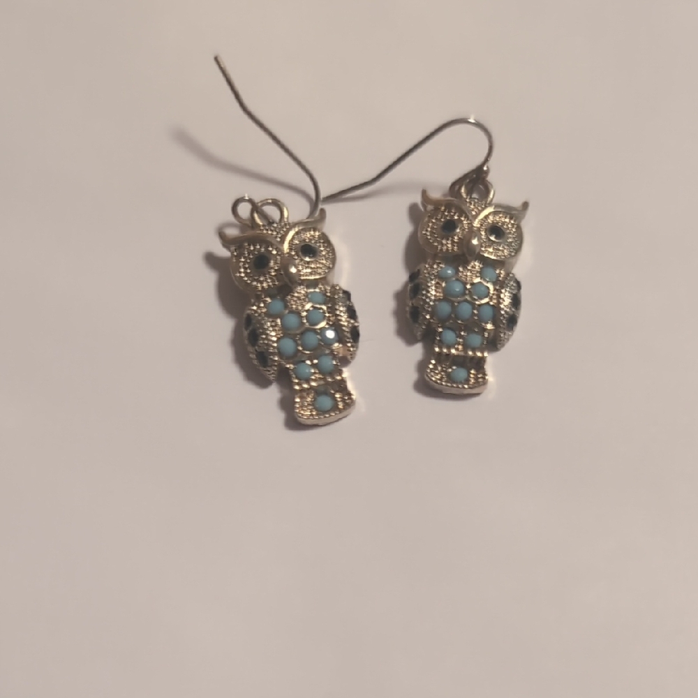Owl‎ Design Earrings with Blue Accents